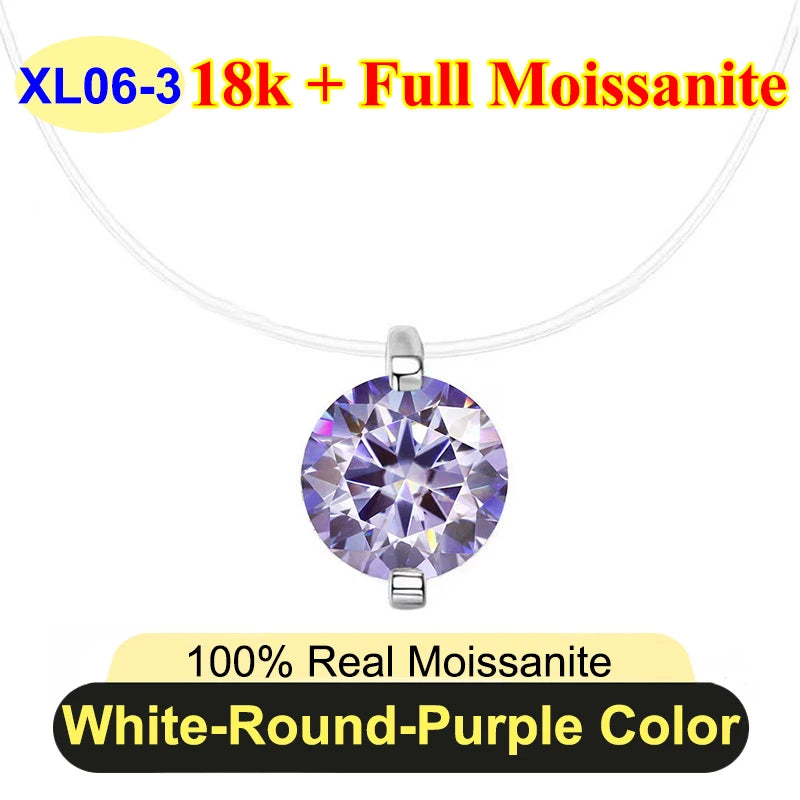 0.5ct-5ct Classic Fish Line Full Moissanite Necklace For Women S925 Silver Plated 18k D Color VVS1 Women's Moissanite Chain Gift