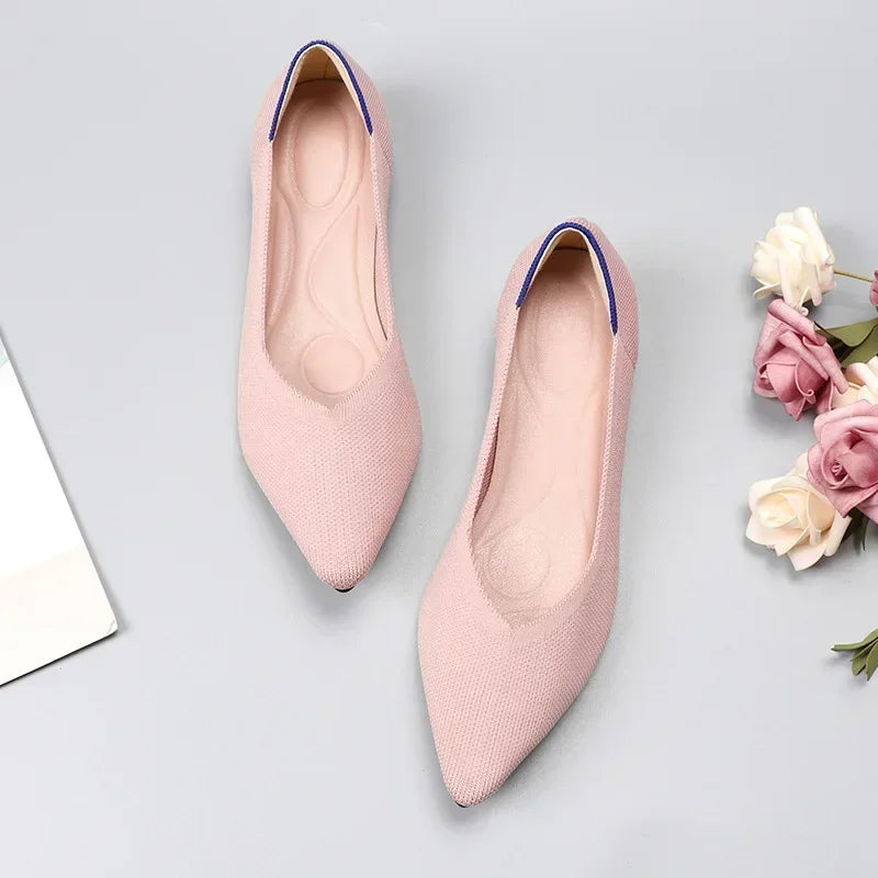 Women's Shoes Mesh Breathable Pointed Toe Flat Shoes Fashion Soft Bottom Knitted Shoes Female Casual Slip on Footwear Loafers85