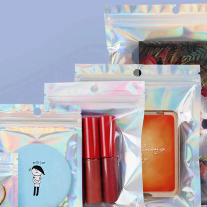 40 PCS Holographic Bag Laser Rainbow Pattern Self Sealing Bag Candy Bag and Front Window Sample Bag