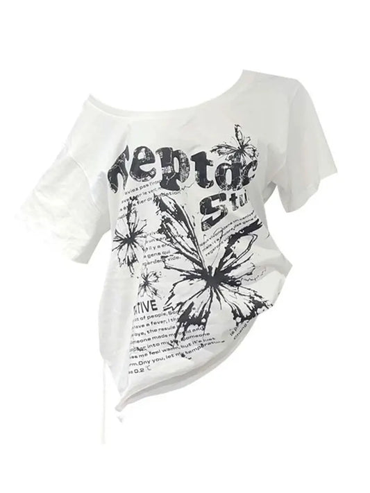 Women's White Butterfly-Print T-Shirt