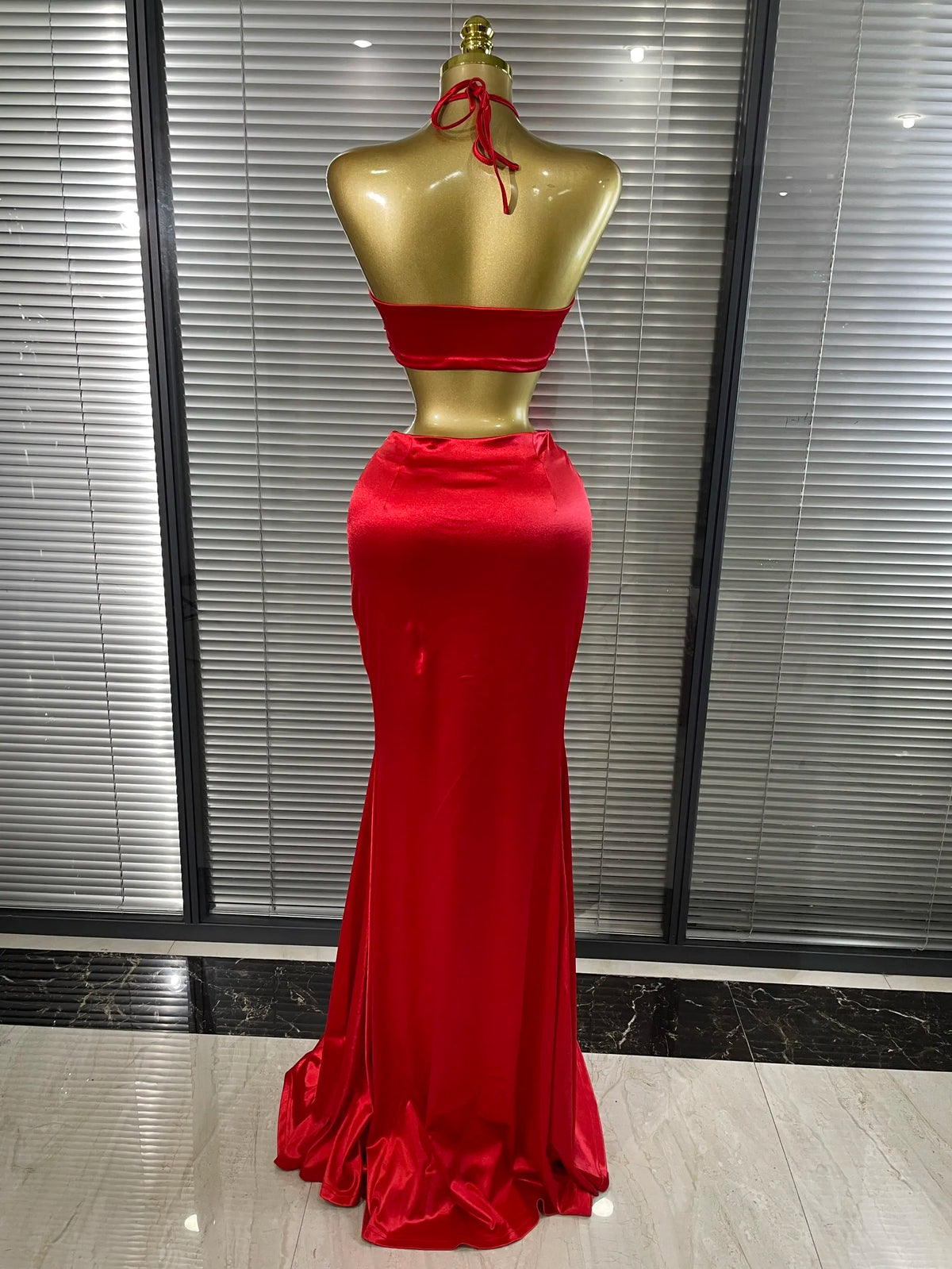 Shining Rhinestones Heart Women Sexy Halter 2 Pieces Bodycon Long Maxi Dress Nightclub Party Celebrate Performance Costumes
