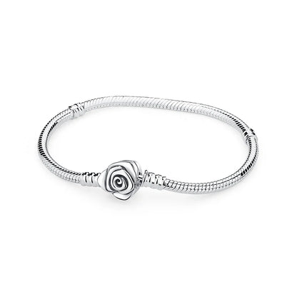 Original 925 Sterling Silver Bracelets Bangles Love Heart Clip Charms Beads Snake Chains For Women Rose Gold DIY Luxury Jewelry