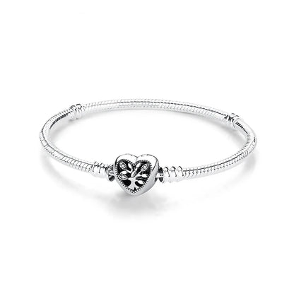 Original 925 Sterling Silver Bracelets Bangles Love Heart Clip Charms Beads Snake Chains For Women Rose Gold DIY Luxury Jewelry