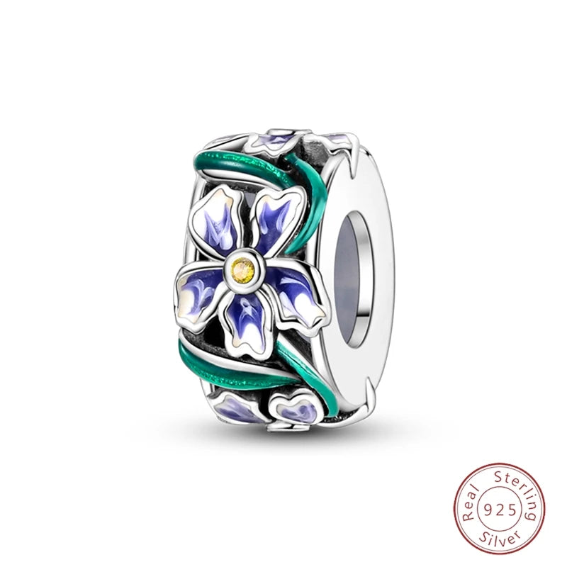 Spring Day 925 Sterling Silver Sunflower Azalea Peony Butterfly Flower Charms Beads Fit 3mm Bracelets DIY Fine Jewelry Making