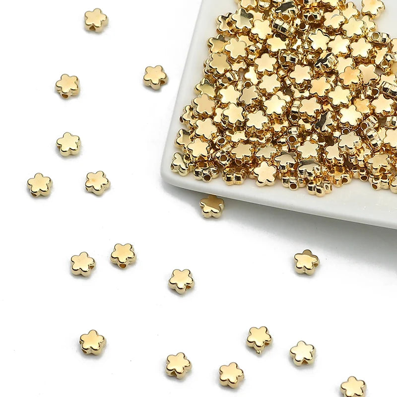 100-400pcs Gold Color Beads 4mm 6mm CCB Cube Crown Heart Pendant Star Spacer Loose Beads for Love Jewelry Making Bracelets DIY S