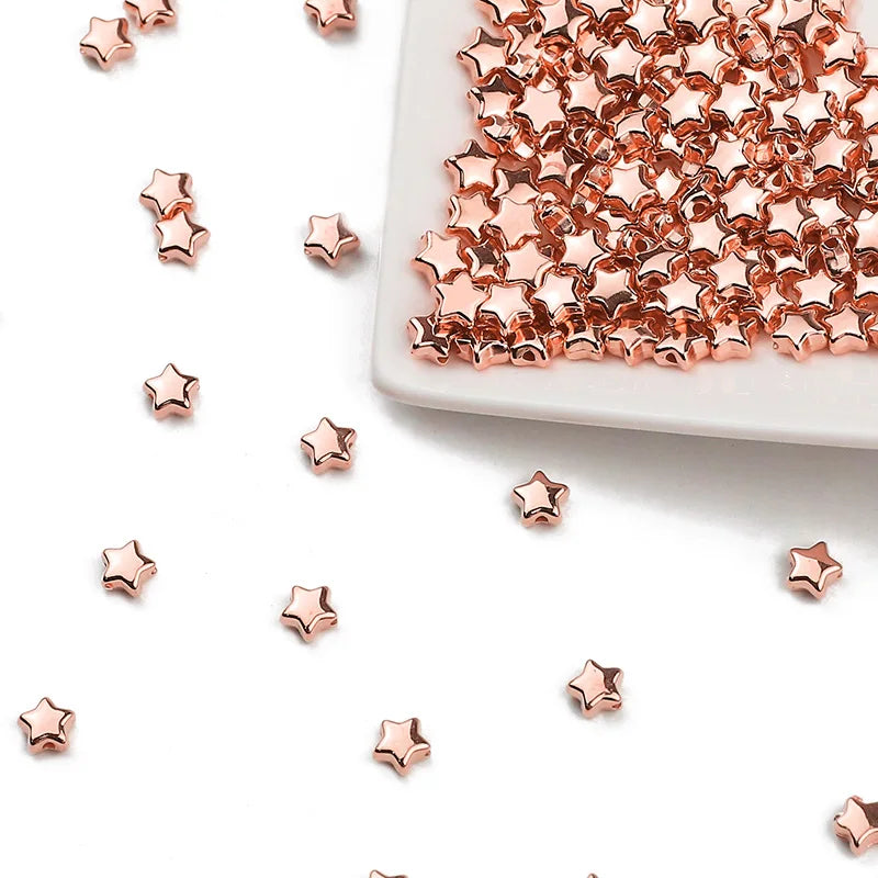 100-400pcs Gold Color Beads 4mm 6mm CCB Cube Crown Heart Pendant Star Spacer Loose Beads for Love Jewelry Making Bracelets DIY S