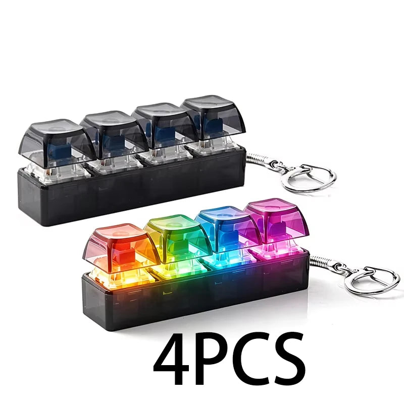 FTCY 4 Keys Mechanical Keyboard Keychain Fidget Toy With Lights For Adult To Relief Stress Decompression Calming Accessories