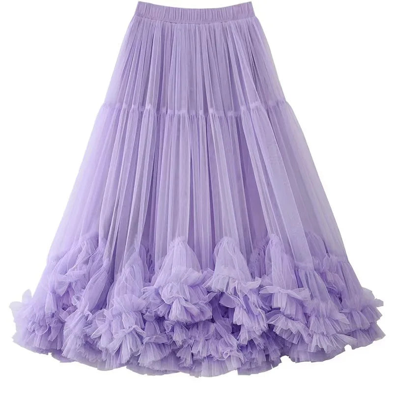 High Waist Slimming Flower Bud Lantern Skirt Midi Half Skirts Women's Korean Style Cloud Puffy Skirt New Summer
