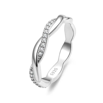 WOSTU Wedding Band Rings for Women 925 Sterling Silver AAA Zircon Stackable Engagement Crossed Rings Simple Jewelry Party Gift