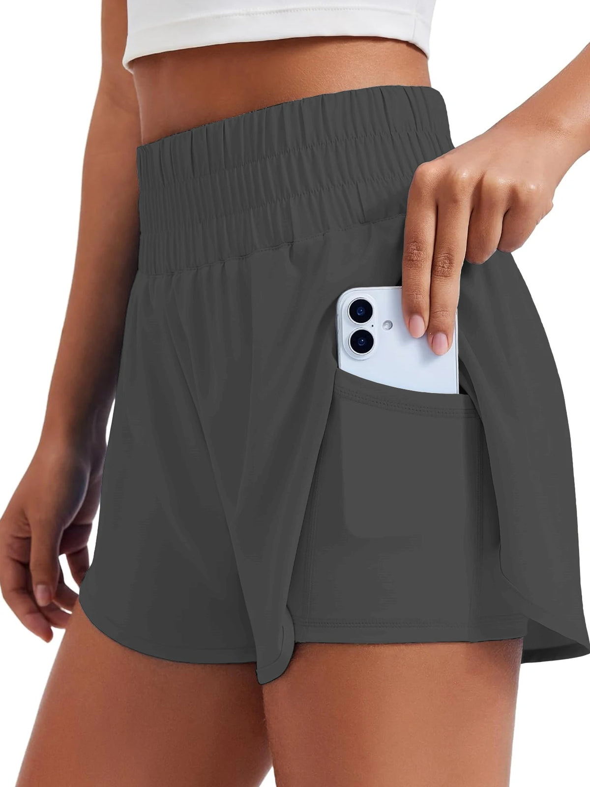 Women's High-Waisted Yoga and Running Fake Two-Piece Shorts with Anti-Exposure Design, Slimming Effect for Gym Use