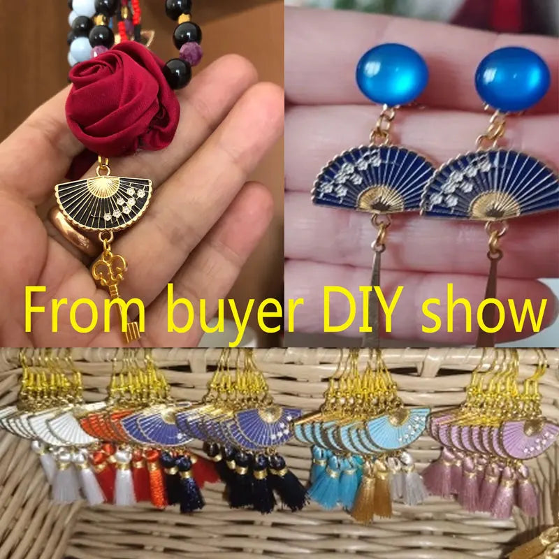 15pcs Enamel Fan Charms Connector Sakura Pattern Pendants For Crafts Jewelry Making DIY Bracelets Earrings Accessories