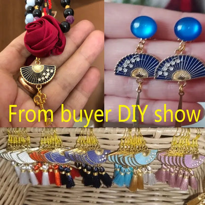 15pcs Enamel Fan Charms Connector Sakura Pattern Pendants For Crafts Jewelry Making DIY Bracelets Earrings Accessories
