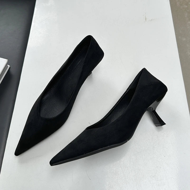 SUOJIALUN 2024 Autumn Pointed Toe Women Sexy Shallow Slip On Pumps Shoes Fashion Thin High Heel Ladies Elegant Dress Boat Shoes