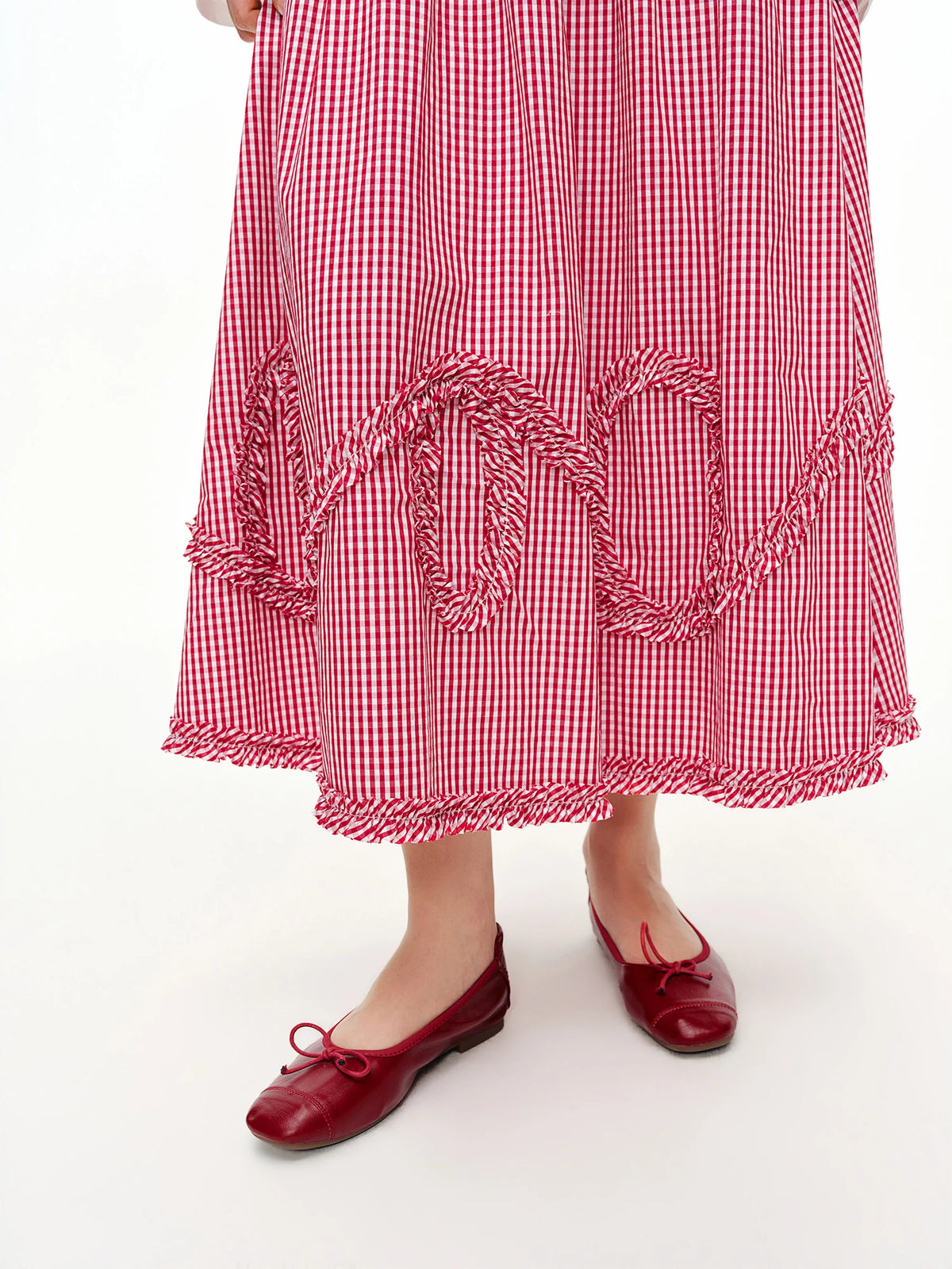 DUSHU Plaid Ruffled Hem Red Skirt Women 2026 Summer Relaxed Holiday Korean Style Loose-fitting Midi Skirt Age-reducing Citywalk