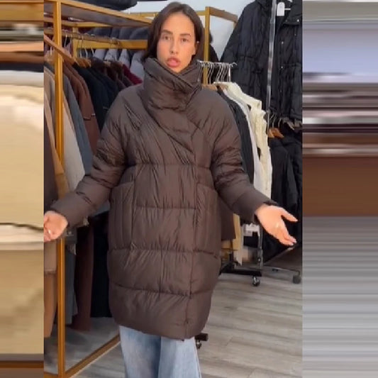 Women's Padded Long Cotton Coat Stand Collar Puffy Thick Warm Outwear 2026 Winter New Chic Commute Oversized  Casual Lady Jacket