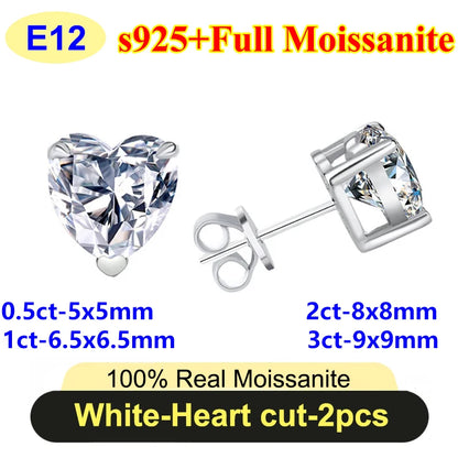 PureNew 0.5-3ct Classic Full Moissanite Earrings For Women S925 Silver Plated 18k Gold D Color VVS1 Women's Moissanite Earrings