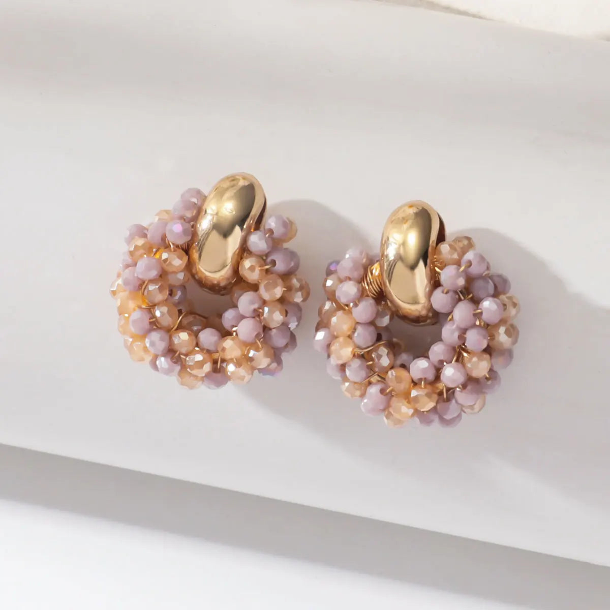 Boho Elegant Round Crystal Beads Drop Earrings for Women Lady Luxury Fashion Geometric Dangle Earring Summer Beach Party Jewelry
