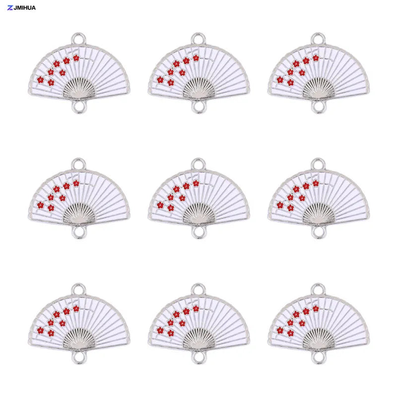 15pcs Enamel Fan Charms Connector Sakura Pattern Pendants For Crafts Jewelry Making DIY Bracelets Earrings Accessories