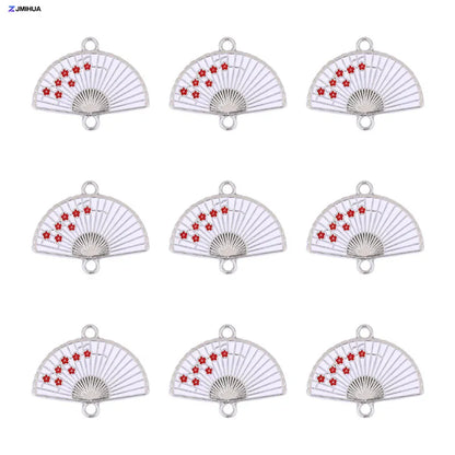 15pcs Enamel Fan Charms Connector Sakura Pattern Pendants For Crafts Jewelry Making DIY Bracelets Earrings Accessories