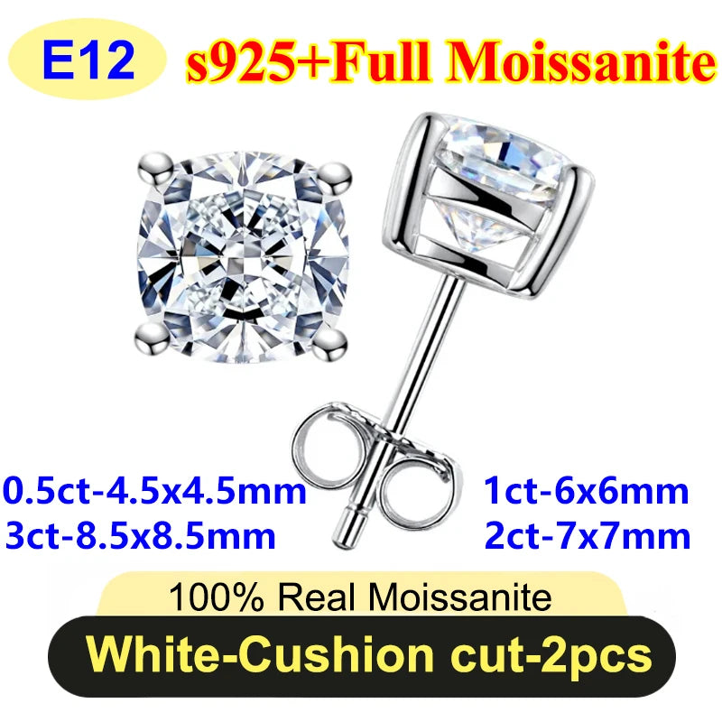 PureNew 0.5-3ct Classic Full Moissanite Earrings For Women S925 Silver Plated 18k Gold D Color VVS1 Women's Moissanite Earrings
