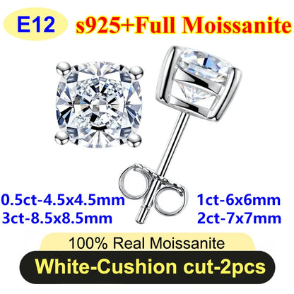 PureNew 0.5-3ct Classic Full Moissanite Earrings For Women S925 Silver Plated 18k Gold D Color VVS1 Women's Moissanite Earrings