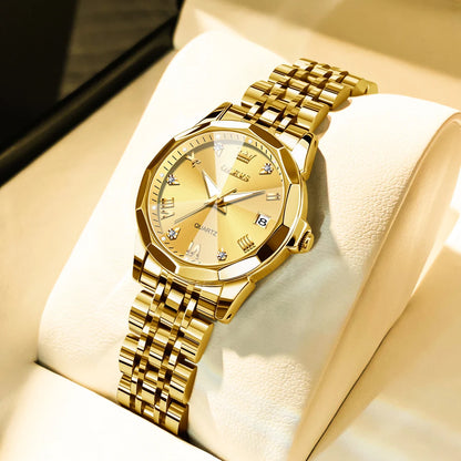 OLEVS 9931 Elegant Fashion Women's Watches Luxury Brand Original Quartz Watch for Ladies Waterproof Stainless Steel Luminous Dat