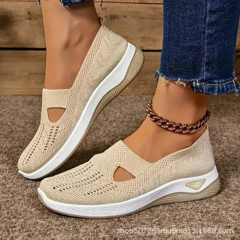 Spring Breathable Mesh Flats Shoes for Women Comfortable Slip on Casual Shoes Woman Lightweight Soft Bottom Loafers Plus Size 43