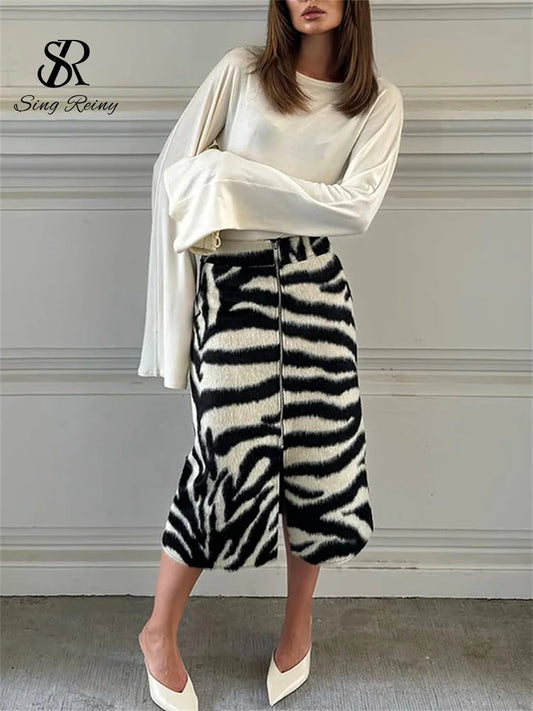 Women's Zebra-Print Zip-Front Skirt