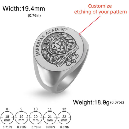 Personalized Etched Signet Ring 18K Gold Plated Custom Logo Family Crest University School Class Ring Engraved Graduation Gifts