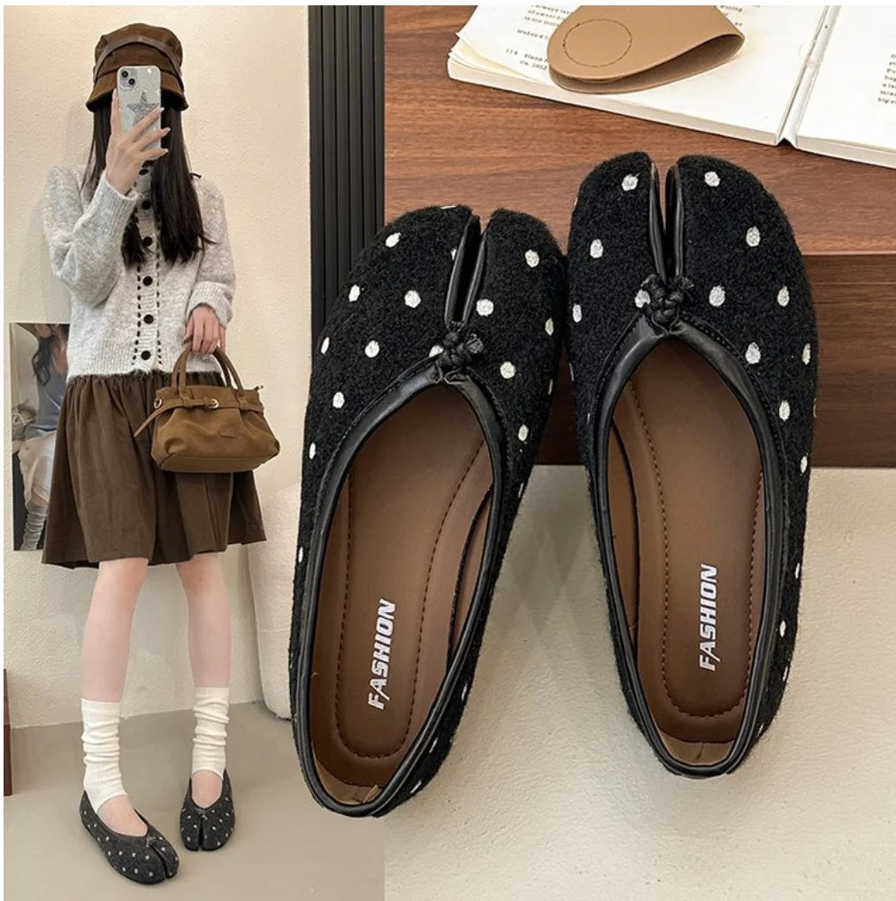 Fashion Bowknot Split Toe Women Tabi Ninja Ballet Flats Slippers Comfortable Walking Loafers Sweet Ladies All-match Mules Shoes