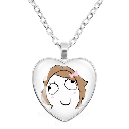 Rage Comic Necklace Derp Face Trollface Funny Meme Cartoon Glass Heart Shape Pendant Chain Necklace Charm Jewelry Collect Gift