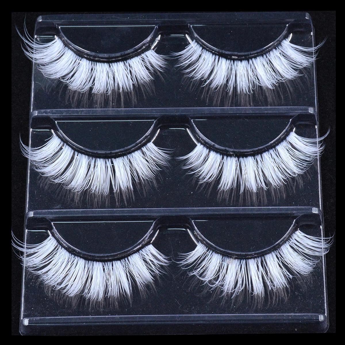 3 Pairs Fluffy Lace White Eyelashes 3D Natural Colored Artificial Vegan Silk Eye Lashes For Cosplay Halloween Makeup Party