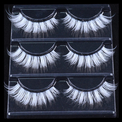 3 Pairs Fluffy Lace White Eyelashes 3D Natural Colored Artificial Vegan Silk Eye Lashes For Cosplay Halloween Makeup Party