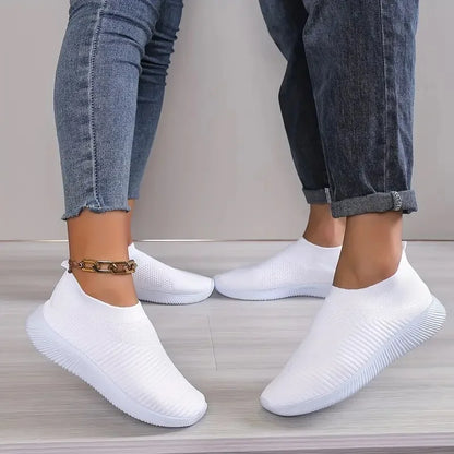 Women's Solid Color Sneakers Breathable Flying Woven Outdoor Shoes Lightweight Low Top Running Shoes