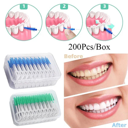 40-400pcs Silicone Interdental Brushes Toothpicks Brushes Between Teeth Silicone Toothpicks With Thread Oral Cleaning Tools