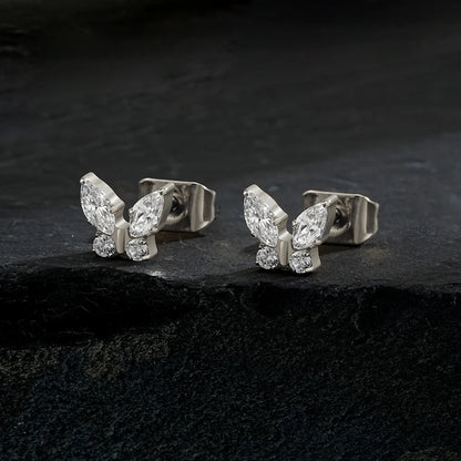 1 Pair Right Grand ASTM F136 Titanium CZ Marquise Butterfly Stud Earrings 20G Gorgeous Insect Push Back Piercing Jewelry Gift