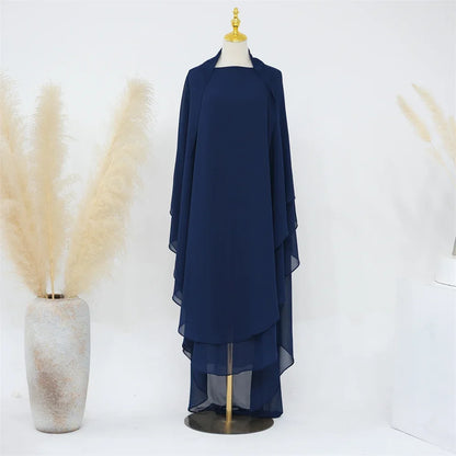 Two Layer Chiffon Extra Long Khimar Niqab Eid Ramadan Muslim Women Islamic Clothing Prayer Garment Overhead Abaya Dress Kaftan