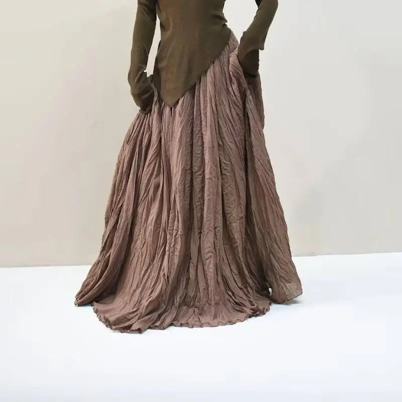 Pleated Long Skirts Women 2026 Spring Summer Fashion Loose Casual Elegant Maxi Skirt