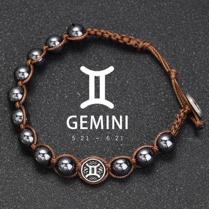 Hand Knitted 12 Zodiac Bracelets Hematite Stainless Steel Leo Libra Bracelet Couples Friendship Gifts Bracelets Jewelry