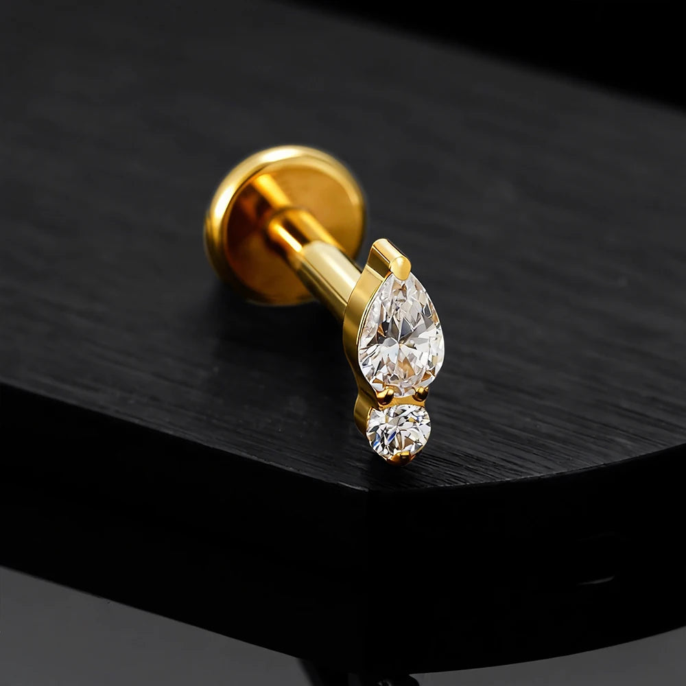 Right Grand ASTM F136 Titanium Teardrop Opal Cartilage Earring 16G Tiny Round CZ Forward Helix Labret Stud Piercing Jewelry