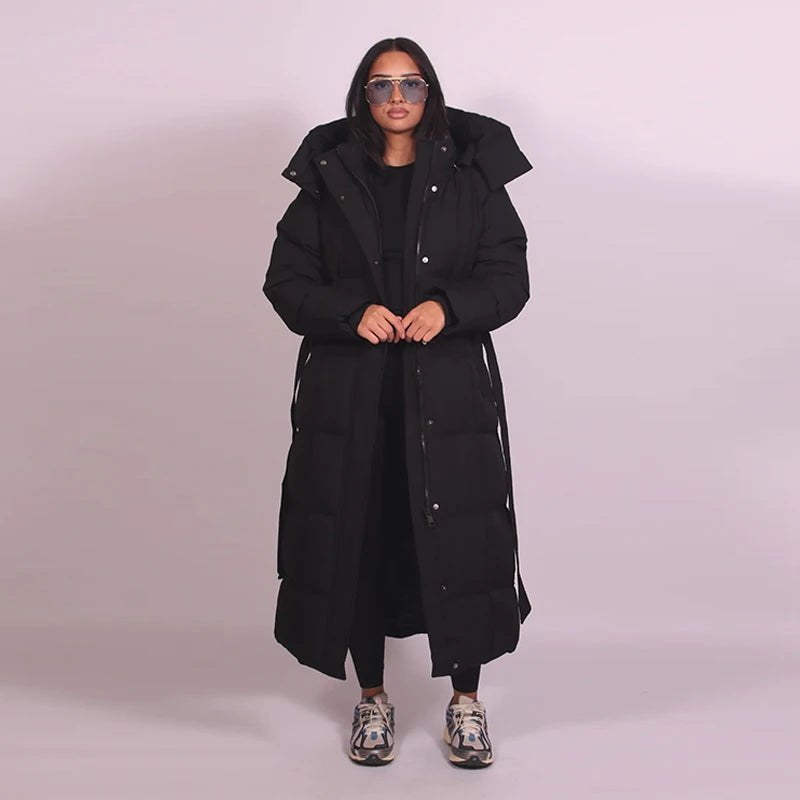 Hooded Lace up Long Jacket Woman Solid Color Zipper Long Sleeve Loose Coats Versatile Warm Minimalist Women's New Winter Jackets