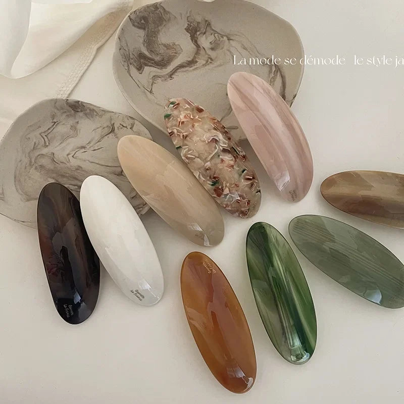 1Pc Acetic Acid Hair Clips Spring Clip for Girls French Large Hairpin Headwear Glossy Elliptical Hairpin Korean Hair Accessories