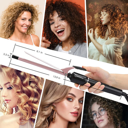 Hatteker 9mm Professional Hair Curler Ceramic Barrel Iron Smart Auto-Off Women's Wet/Dry Constant Temperature Protection Tool