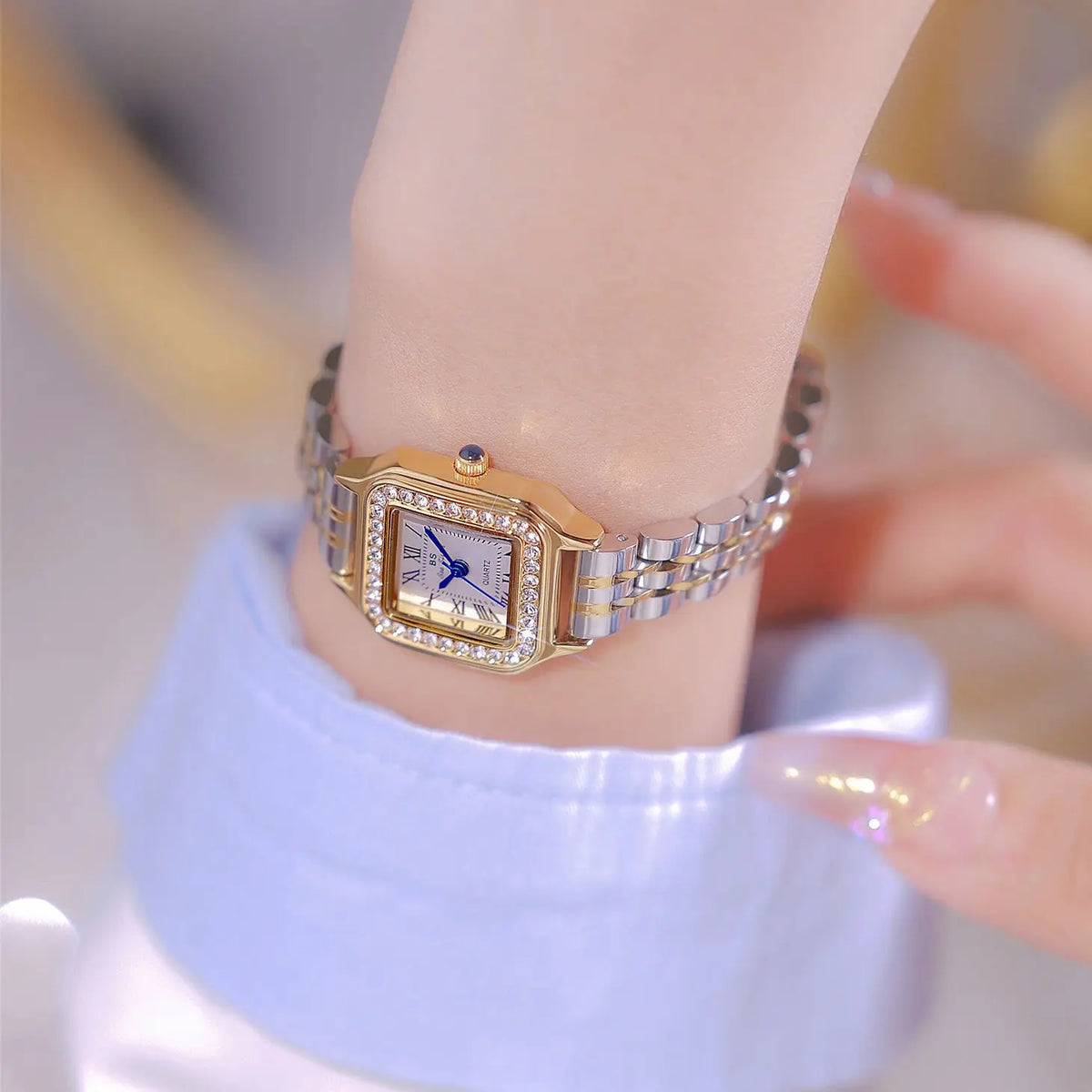 Light Luxury Women's Watches High-end Diamond Square Dial Quartz Wristwatch Gold Silver Stainless Steel Strap Ladies Watch