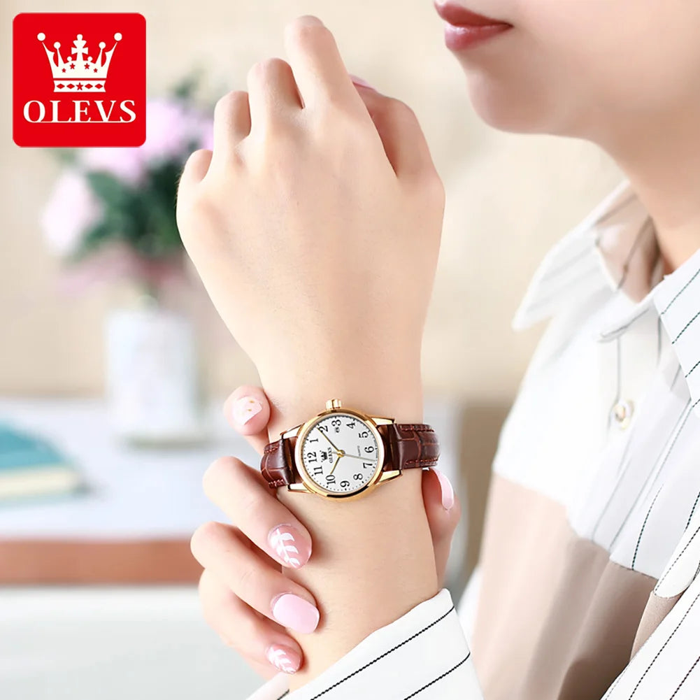 OLEVS 5566 Classic Brand Quartz Women's Watch Luxury Business Waterproof Leather Strap Elegant Dating Women's Clock Reloj Mujer