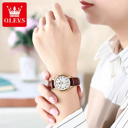OLEVS 5566 Classic Brand Quartz Women's Watch Luxury Business Waterproof Leather Strap Elegant Dating Women's Clock Reloj Mujer