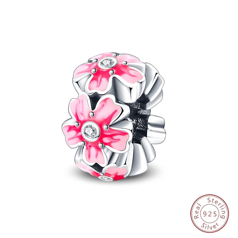 Spring Day 925 Sterling Silver Sunflower Azalea Peony Butterfly Flower Charms Beads Fit 3mm Bracelets DIY Fine Jewelry Making