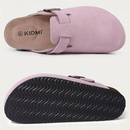 Litfun Suede Women's Clogs with Adjustable Strap Cork Footbed Leather Mules with Arch Support Unisex Outdoor Clogs Potato Shoes
