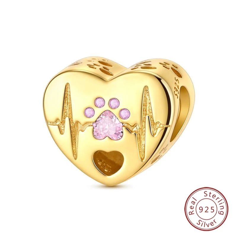 Hot Sales 925 Sterling Silver Golden Series Charms Leopard Little Bear Starfish Bow Bead Fit Original Bracelet DIY Women Jewelry