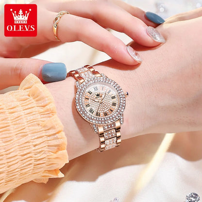OLEVS 9943 Original Diamond Watch for Women Luxury Elegant Stainless Steel Waterproof Quartz Wristwatch Fashion Ladies' Watches